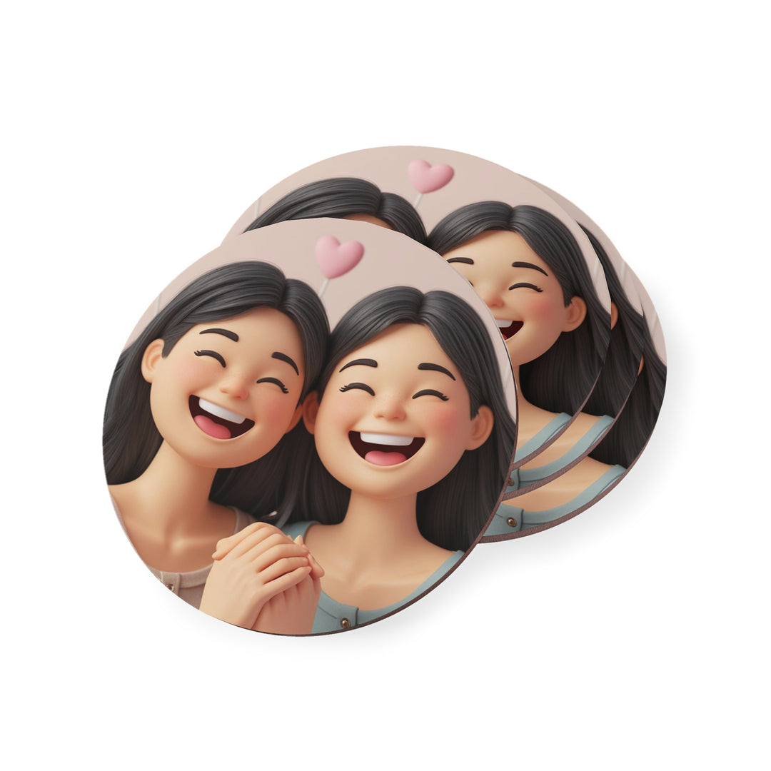 Charming Cartoon Girls Coaster – Cute Friendship, Joyful Pastel Decor Set