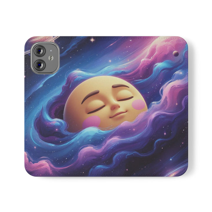 Dreamy Galaxy Flip Case – Cute Moon & Star Wallet Cover, Vegan Leather