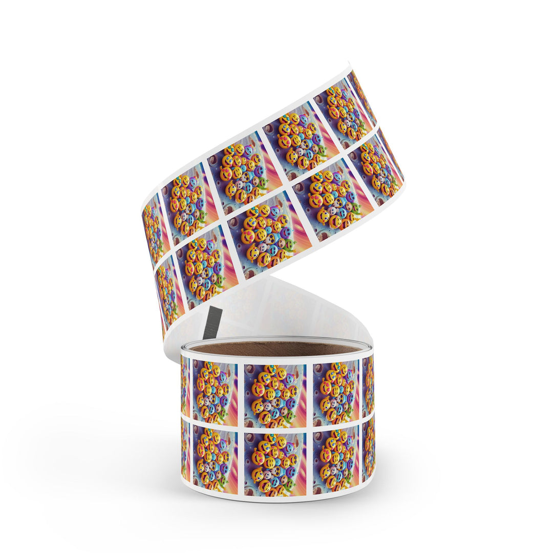 Fun Emoji Cosmic Square Sticker Label Rolls – Durable, Custom, Trendy Labels
