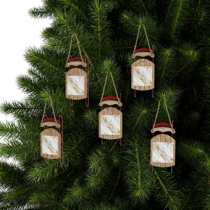 Personalized Marble & Gold Sled Ornaments – Chic, Custom Holiday Decor
