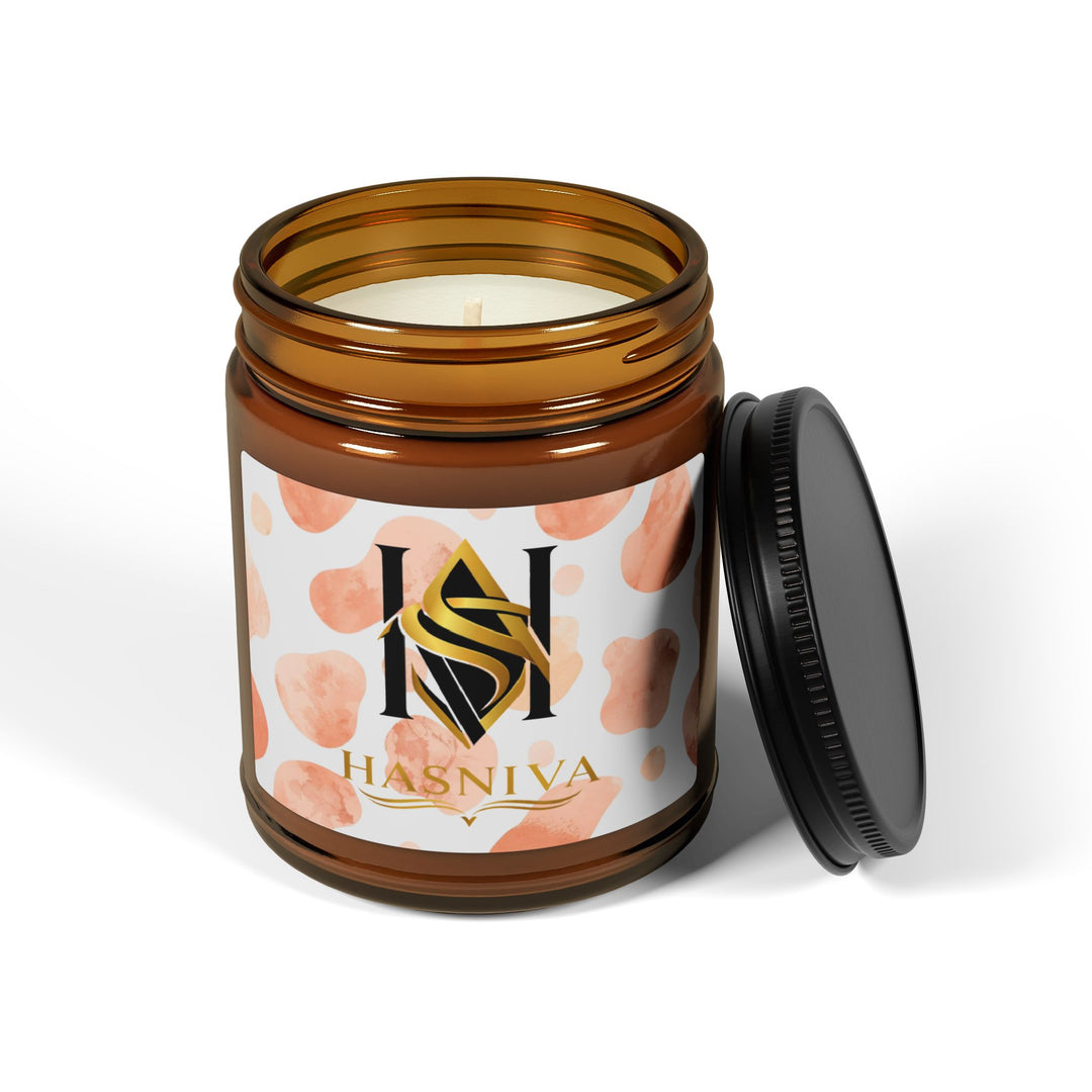 Blush Watercolor Scented Soy Candle in Amber Jar – Modern Artistic Vibe