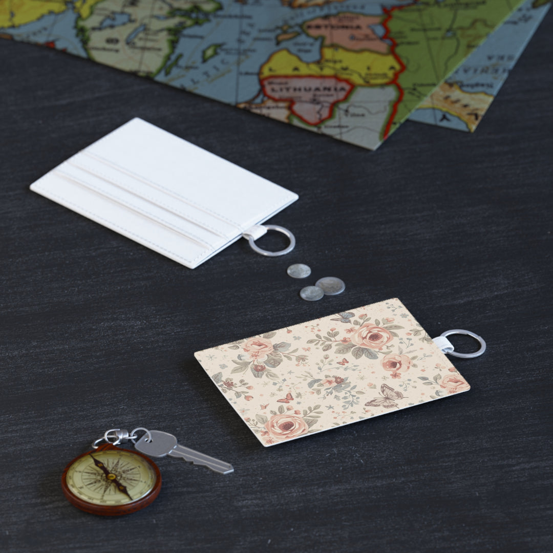 Personalized Saffiano Leather Card Holder – Pastel Floral, Custom Gift