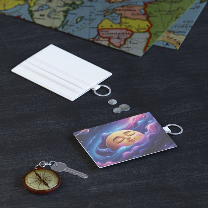 Personalized Saffiano Leather Card Holder – Dreamy Galaxy Moon Design