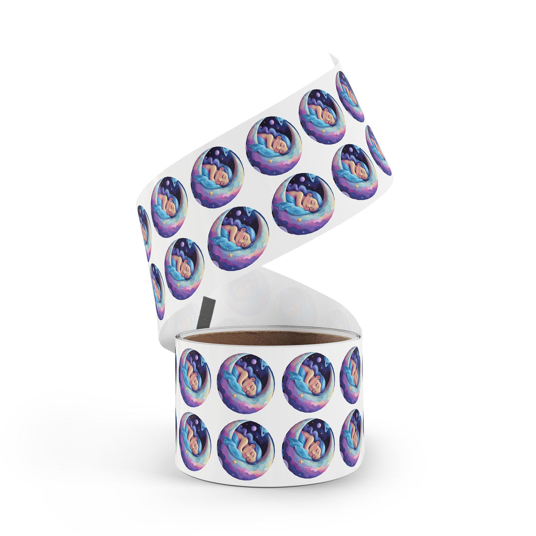 Dreamy Moon Girl Round Sticker Labels – Durable, Glossy, Celestial Rolls