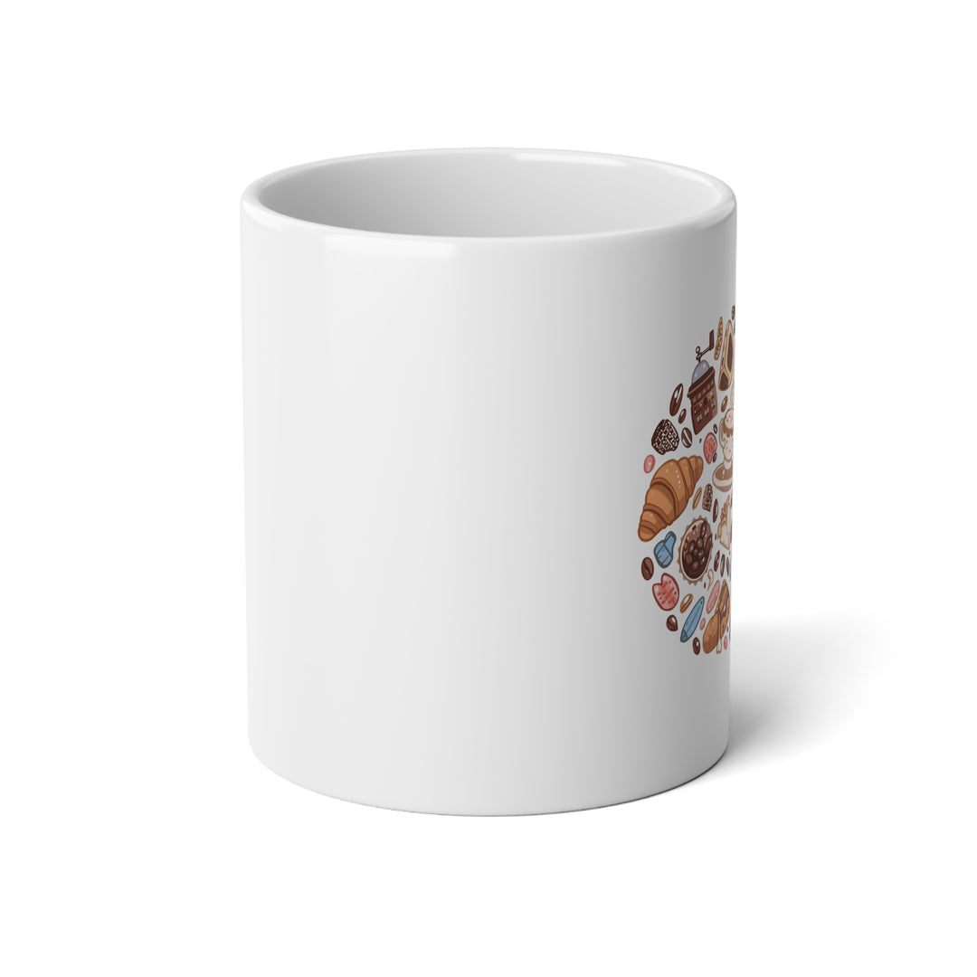 Jumbo 20oz Mug – Cute Coffee & Pastry Cartoon Café Design, XL Ceramic Cup