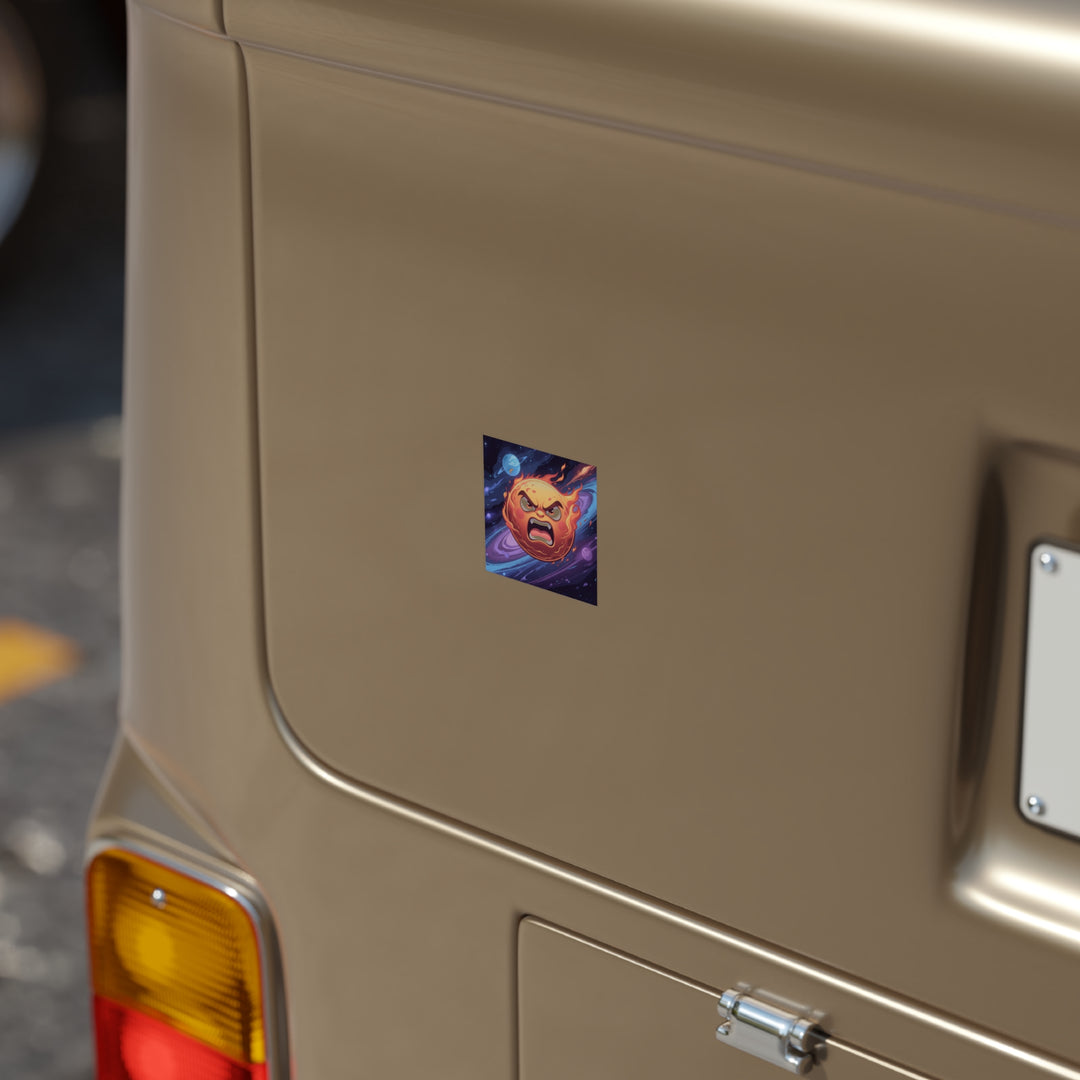 Transparent Square Outdoor Sticker – Angry Sun Cosmic Cartoon Decal, 1pc