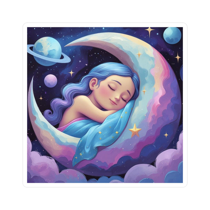 Dreamy Sleeping Girl on Moon Vinyl Sticker – Matte Kiss-Cut, Celestial Vibes