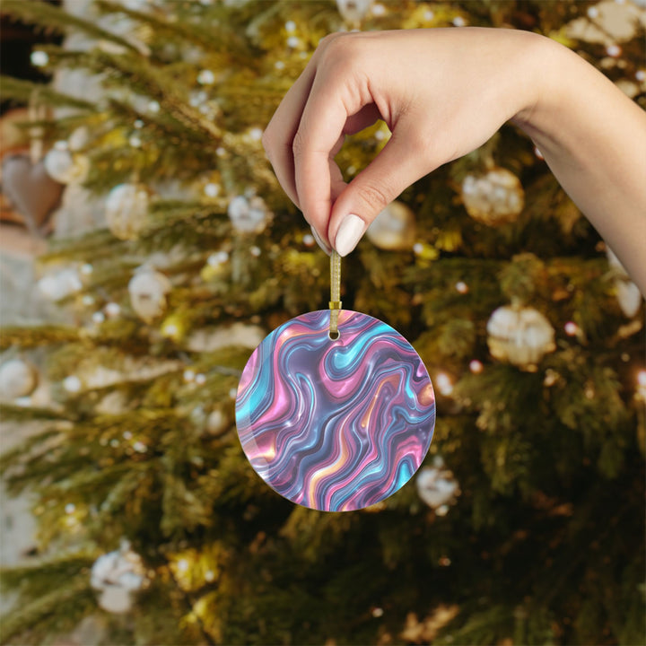 Custom Abstract Iridescent Glass Ornament – Handcrafted, Modern, Vibrant Art
