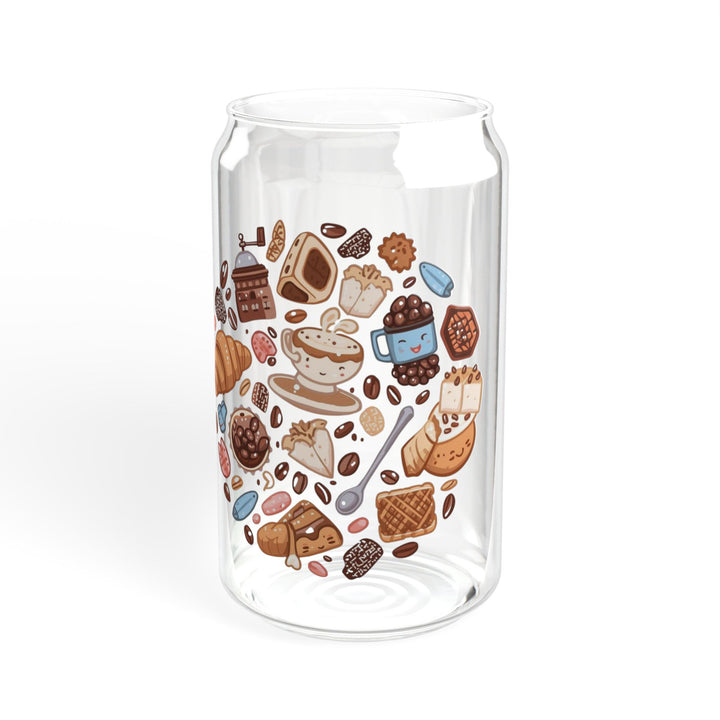 Whimsical Café Sipper Glass 16oz – Coffee & Dessert Cartoon Tumbler