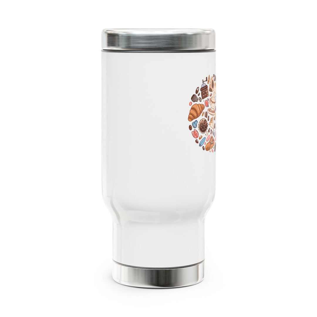 Whimsical Café Vibes 14oz Stainless Steel Travel Mug – Cartoon Desserts & Coffee