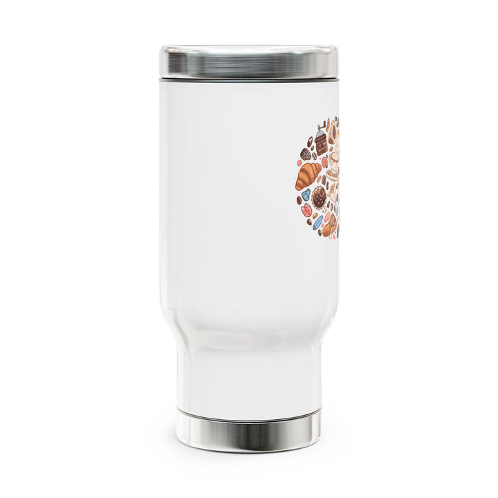 Whimsical Café Vibes 14oz Stainless Steel Travel Mug – Cartoon Desserts & Coffee