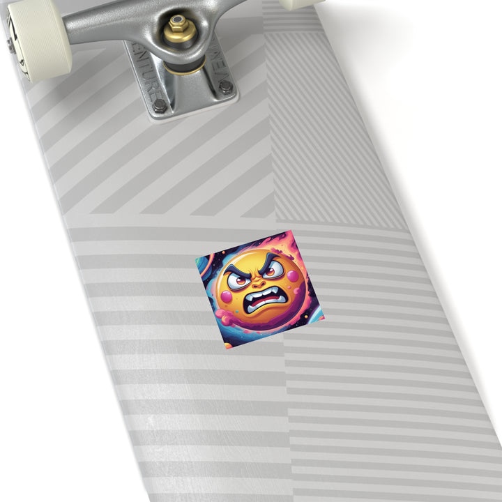 Space-Themed Square Sticker – Angry Sun Vinyl, Indoor/Outdoor, Customizable