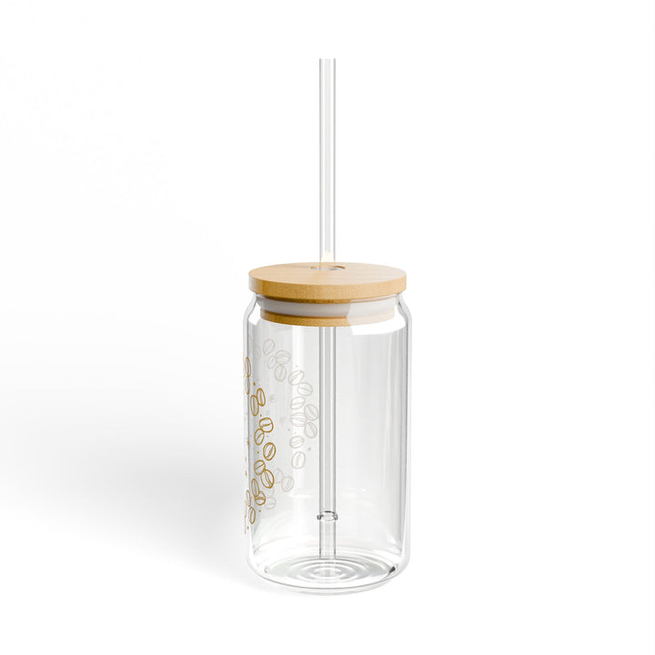16oz Coffee Lovers Sipper Glass – Modern Café Vibes, Bamboo Lid & Straw