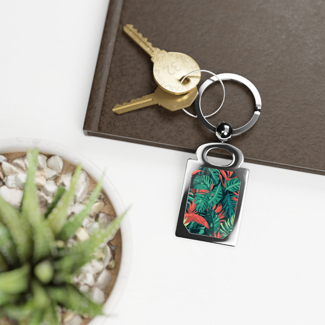 Rectangle Photo Keyring – Tropical Leaf Jungle Vibe, Custom Memory Gift