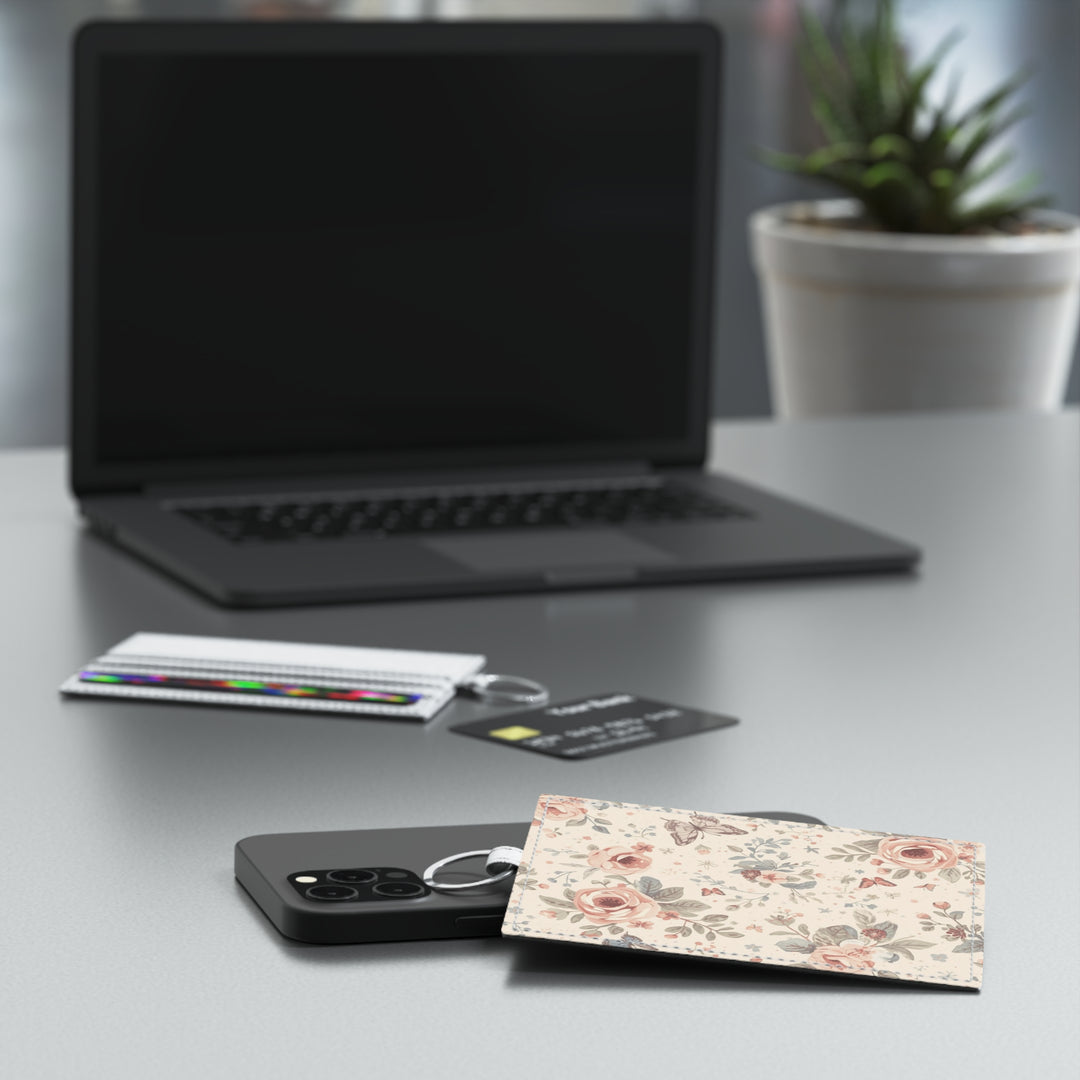Personalized Saffiano Leather Card Holder – Pastel Floral, Custom Gift