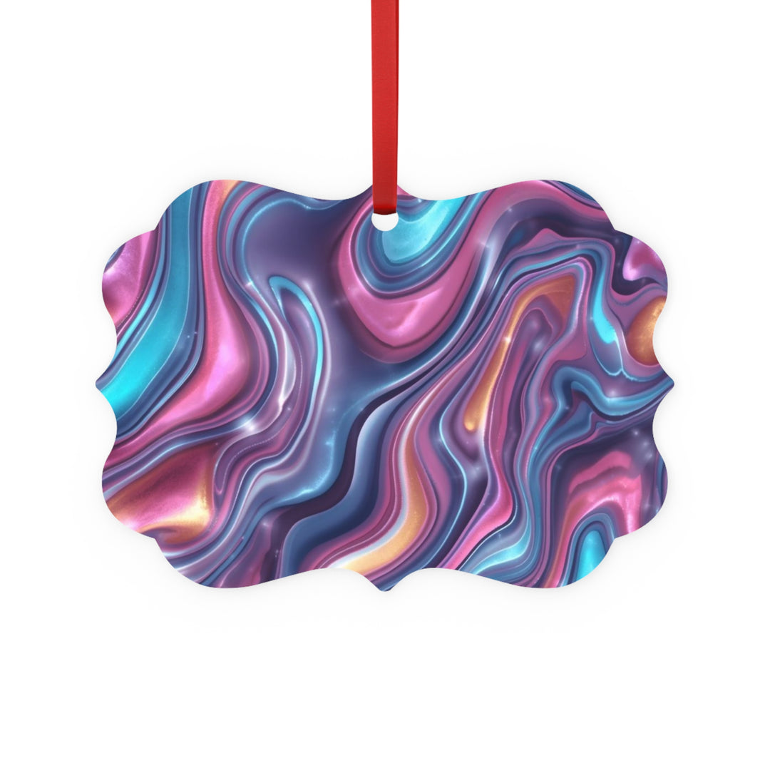 Abstract Iridescent Swirl Double-Sided Metal Ornament – Glossy Modern Decor