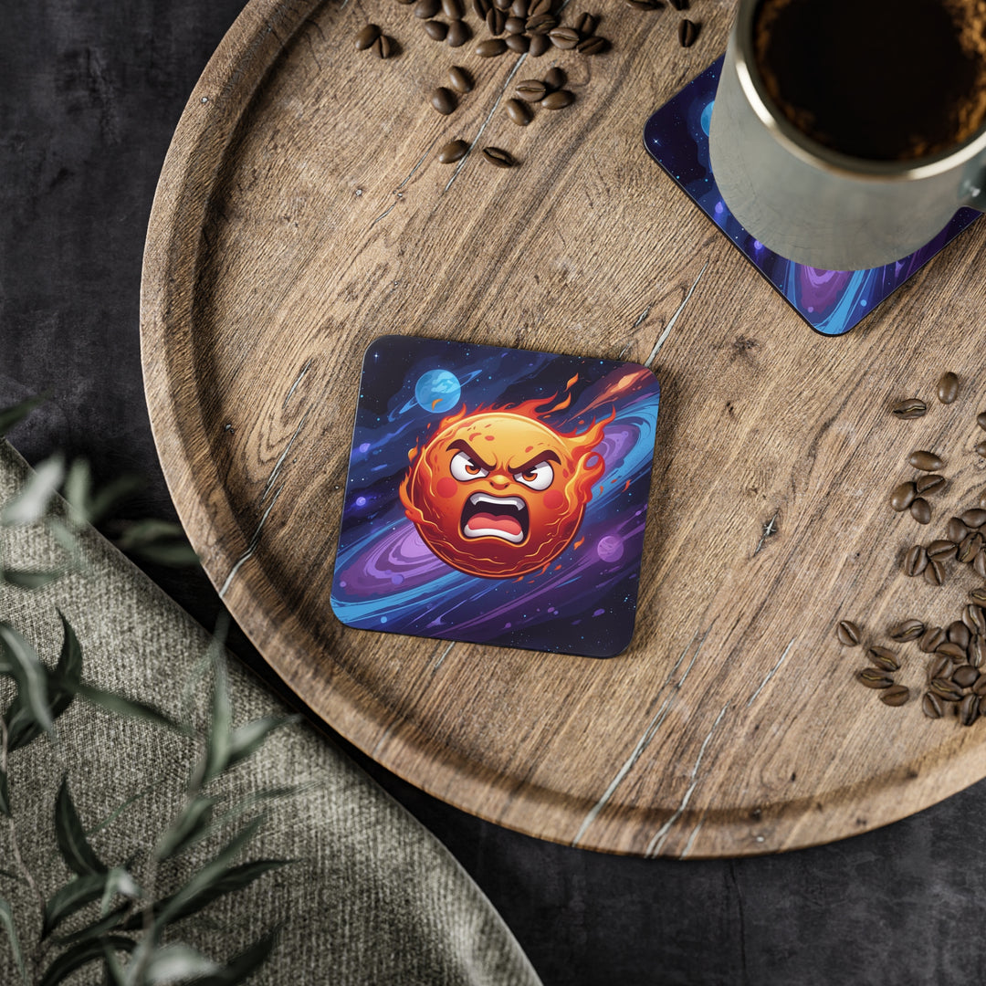 Fiery Cosmic Sun Coaster Set – Bold Cartoon Space Decor for Trendy Homes