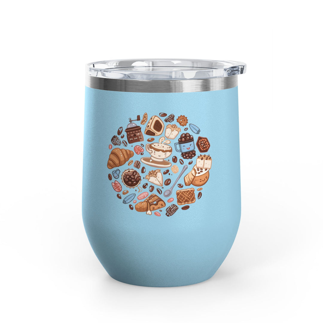 Whimsical Café 12oz Stainless Steel Wine Tumbler – Cartoon Coffee & Sweets