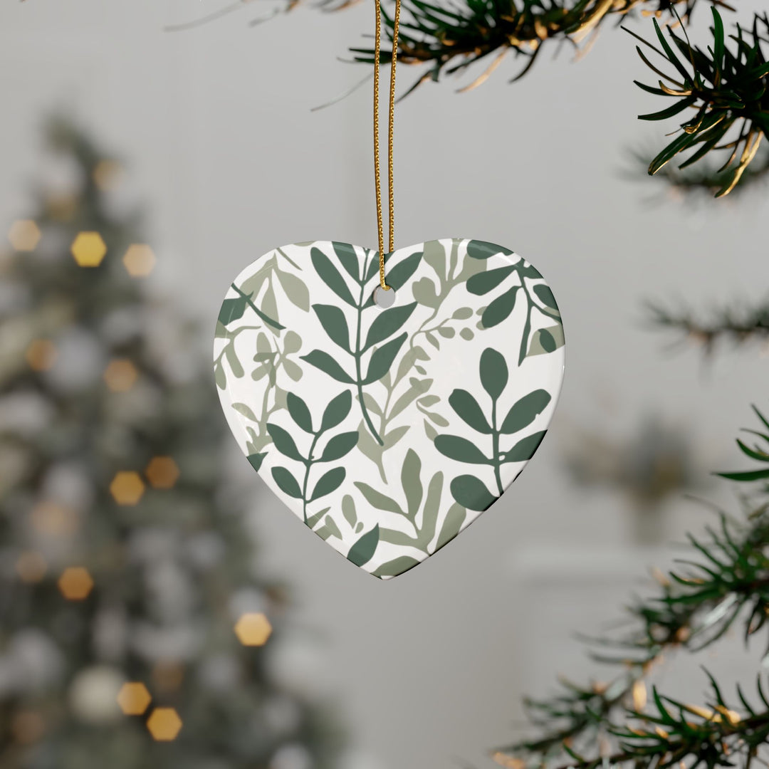 Personalized Ceramic Ornaments – Modern Botanical Leafy Green Design (1–20pcs)