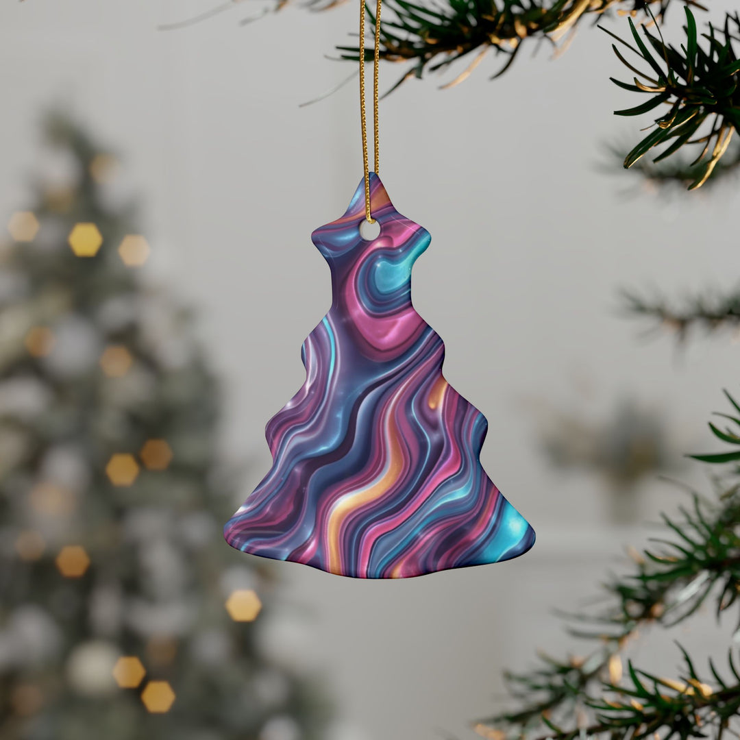 Personalized Abstract Ceramic Ornaments – Iridescent Swirl, Custom Gift Sets