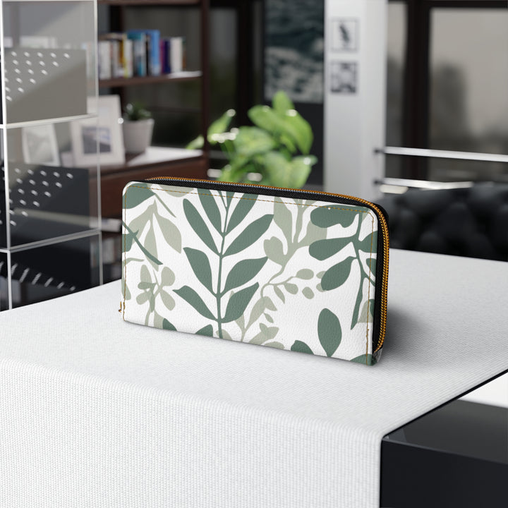 Personalized Zipper Wallet – Modern Botanical Faux Leather, Secure & Stylish