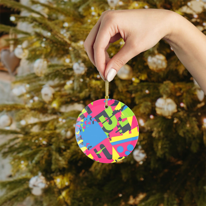 Custom Handcrafted Glass Ornament – Neon Geometric Art, Modern Decor Gift