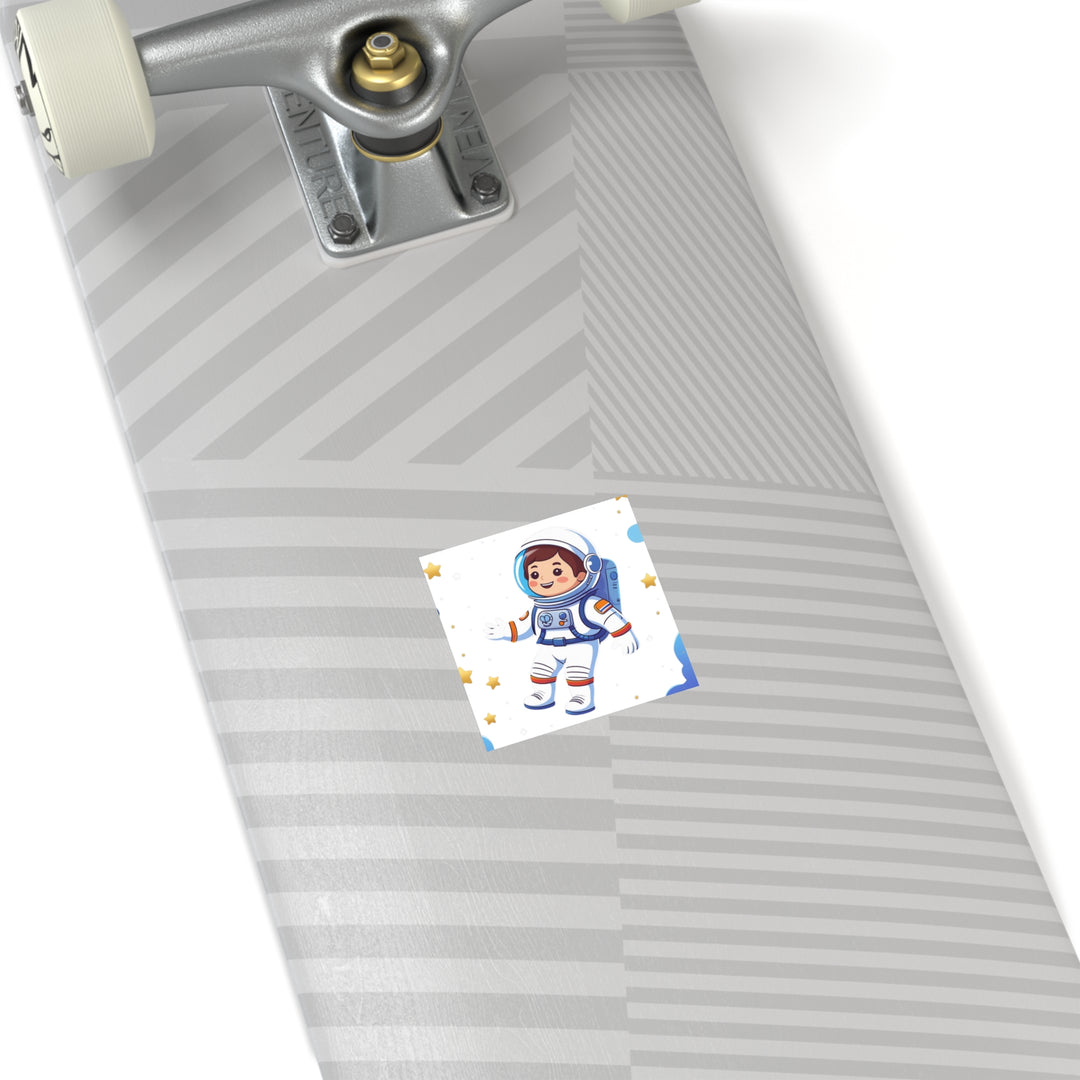 Space Adventure Square Laminate Sticker – Cute Astronaut, Durable & Fun
