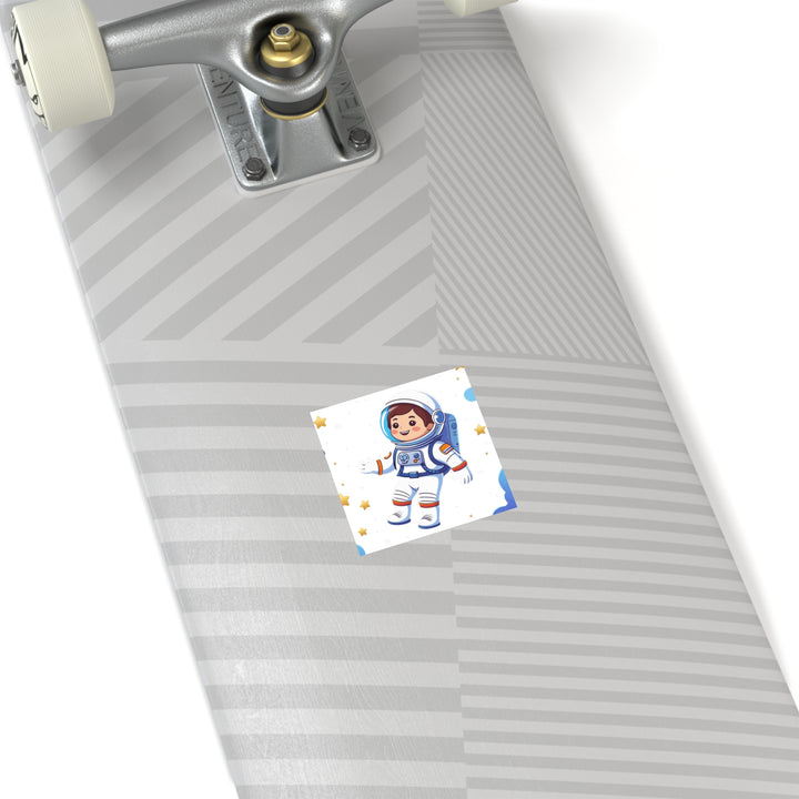 Space Adventure Square Laminate Sticker – Cute Astronaut, Durable & Fun