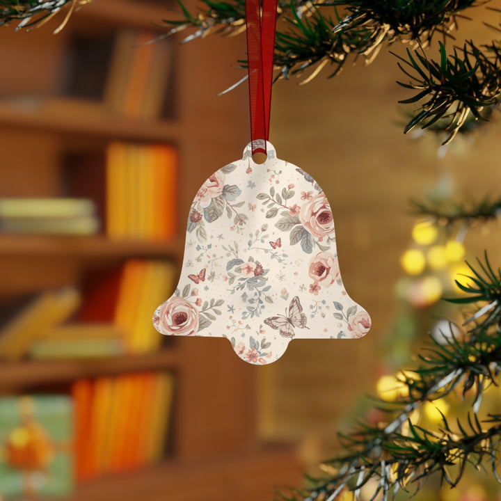 Elegant Metal Ornament – Vintage Floral Rose & Butterfly, Customizable Gift