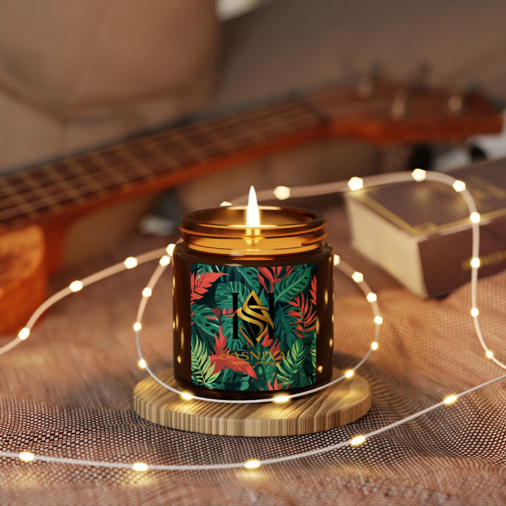 Amber Jar Scented Soy Candle – Tropical Leaf Luxe, 4oz/9oz, Eco Chic
