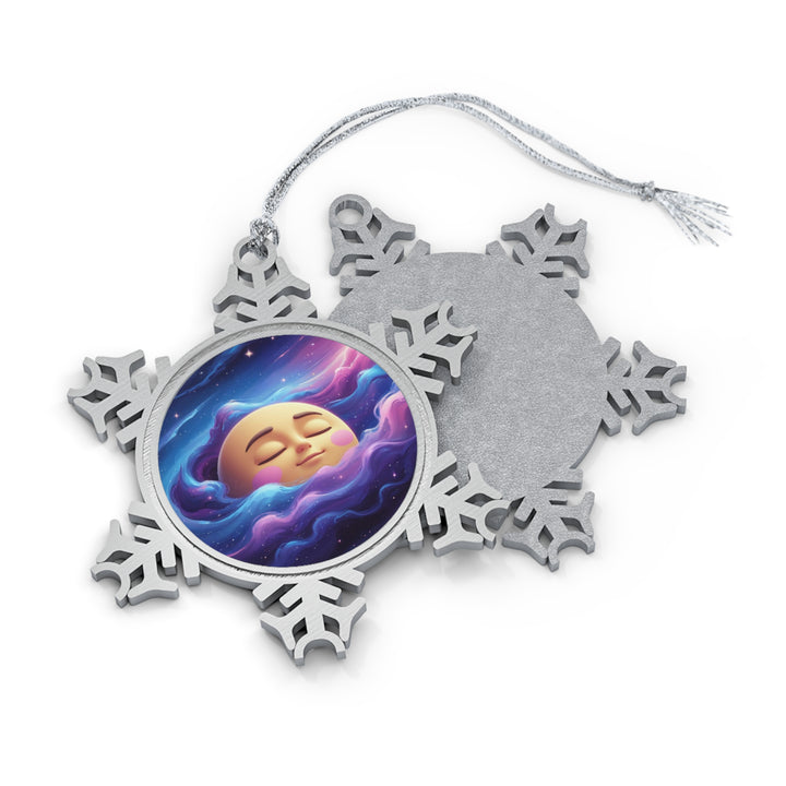 Custom Pewter Snowflake Ornament – Handcrafted Galaxy Moon Holiday Keepsake