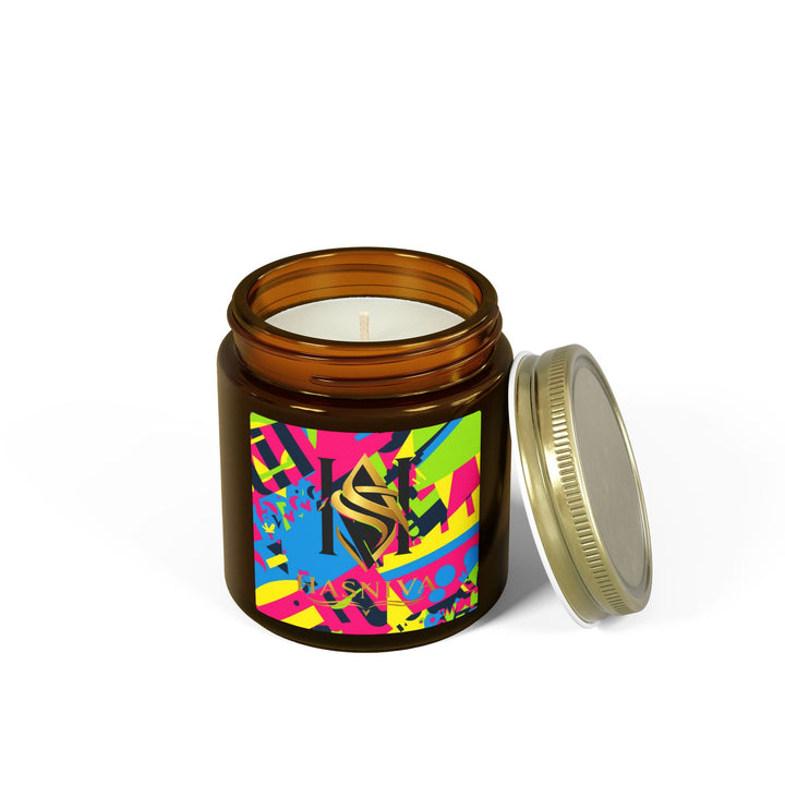 Hand-Poured Coconut Apricot Candles – Bold Neon Geometric, 4oz/9oz