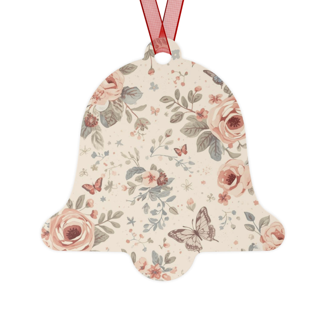 Elegant Metal Ornament – Vintage Floral Rose & Butterfly, Customizable Gift