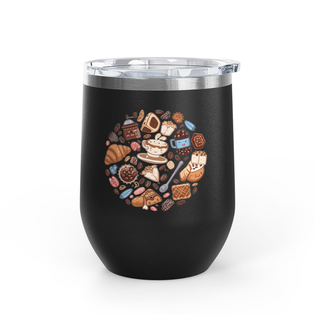 Whimsical Café 12oz Stainless Steel Wine Tumbler – Cartoon Coffee & Sweets