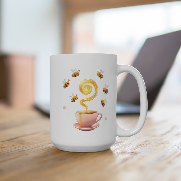 15oz Cute Bee & Honey Mug – Pastel Pink Ceramic Coffee & Tea Cup Gift