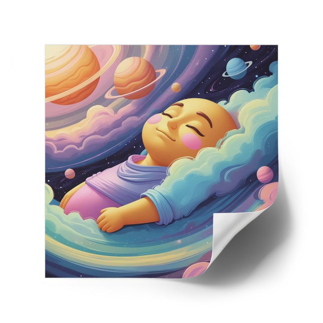 Cosmic Dreams Laminate Square Sticker – Baby Galaxy Art, Durable Vinyl