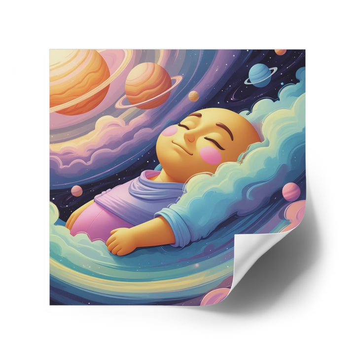 Cosmic Dreams Laminate Square Sticker – Baby Galaxy Art, Durable Vinyl