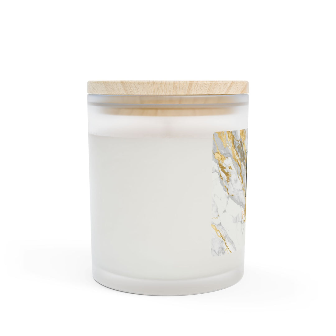 Marble & Gold Frosted Glass Candle 11oz – Luxe Crackling Wood Wick
