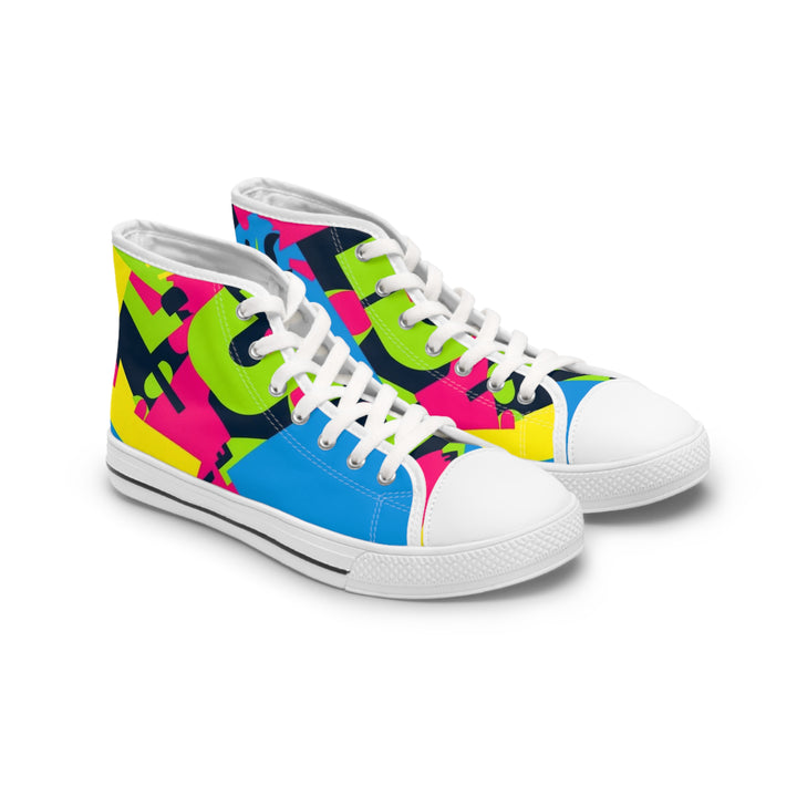Women's High Top Sneakers – Neon Geometric Street Style | Comfy Bold Fashion
