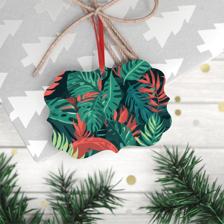 Double-Sided Metal Plaque Ornament – Tropical Leaf Jungle Decor, Glossy Finish
