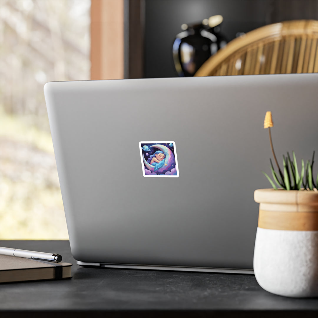 Dreamy Sleeping Girl on Moon Vinyl Sticker – Matte Kiss-Cut, Celestial Vibes