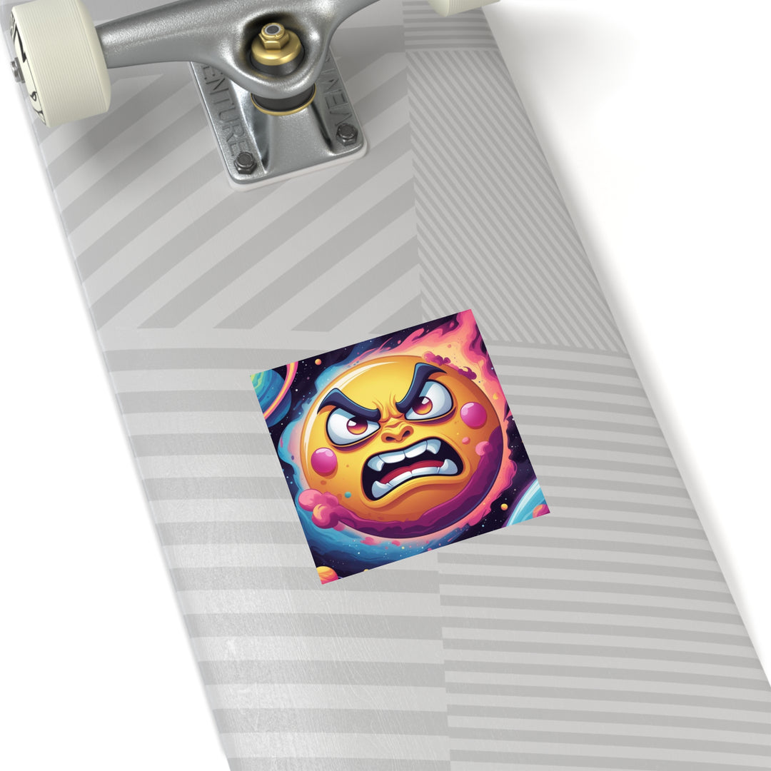Space-Themed Square Sticker – Angry Sun Vinyl, Indoor/Outdoor, Customizable