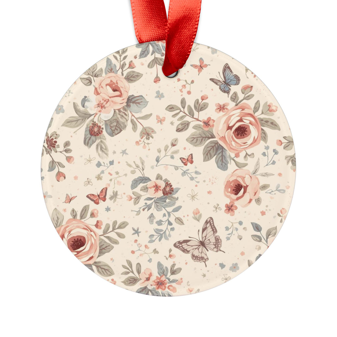 Personalized Acrylic Ornament with Ribbon – Pastel Floral & Butterfly Design