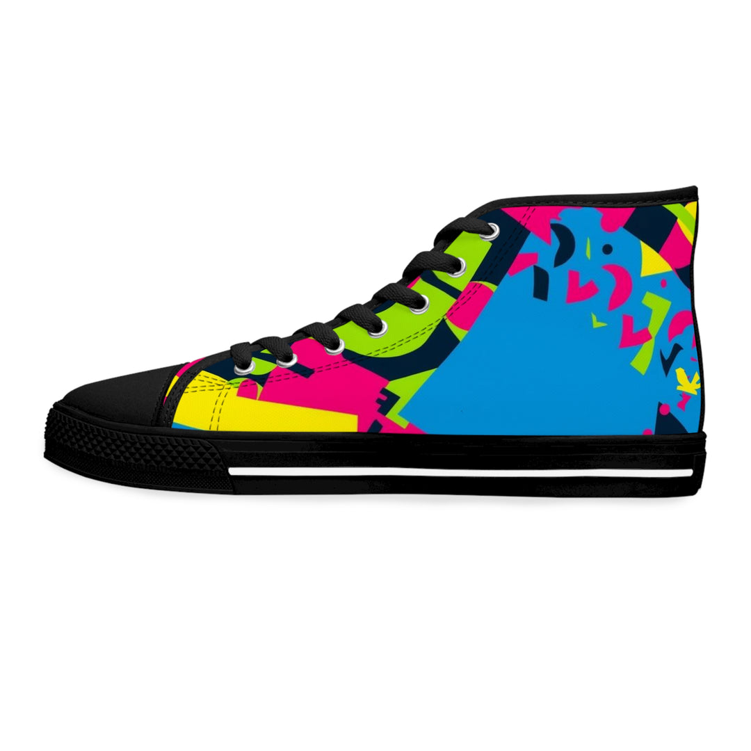 Women's High Top Sneakers – Neon Geometric Street Style | Comfy Bold Fashion