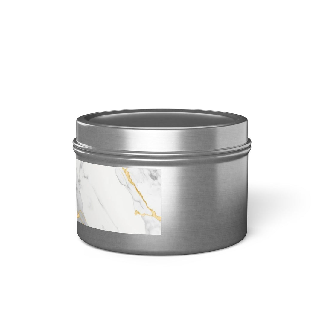 Marble Luxe Hand-Poured Tin Candle – Custom Scents, Glam Gold Accent