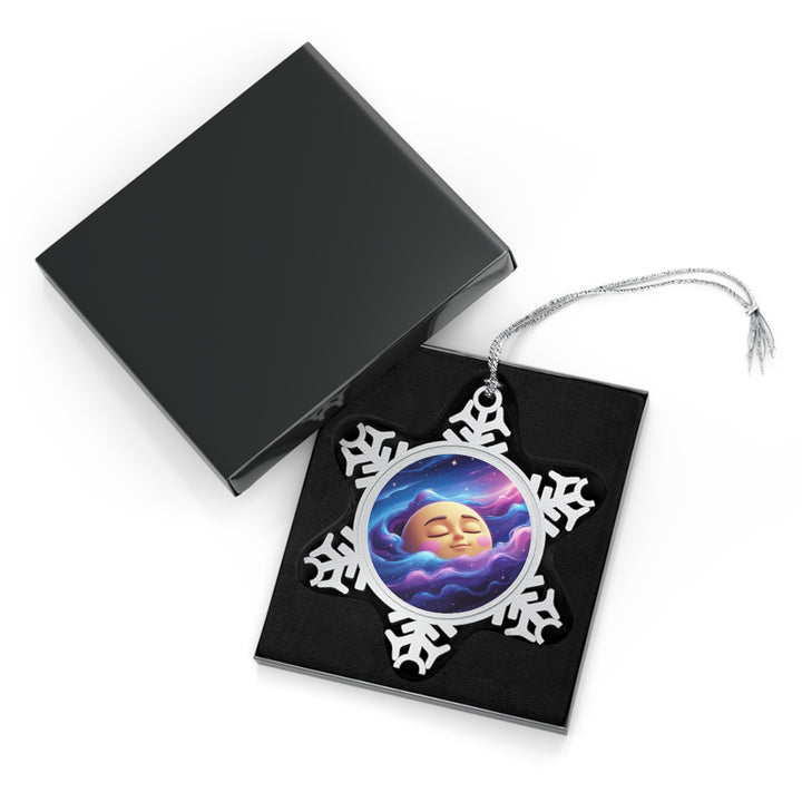 Custom Pewter Snowflake Ornament – Handcrafted Galaxy Moon Holiday Keepsake