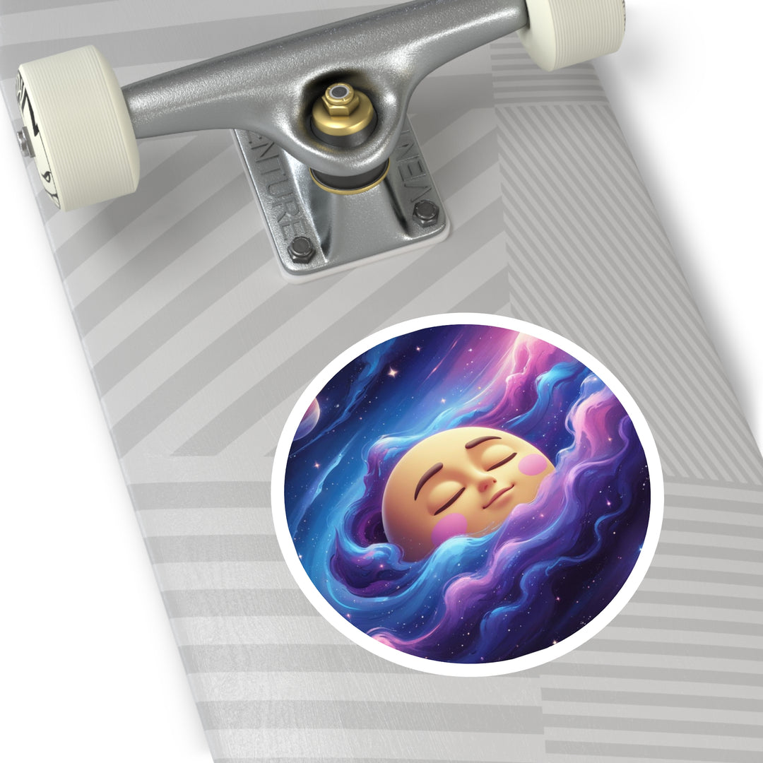 Dreamy Galaxy Moon Round Sticker – Weatherproof, Custom Vinyl Decal