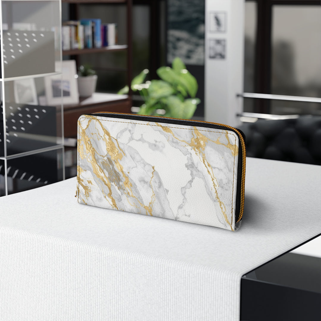 Sleek Marble Gold Zipper Wallet – Personalized Luxe Faux Leather Organizer