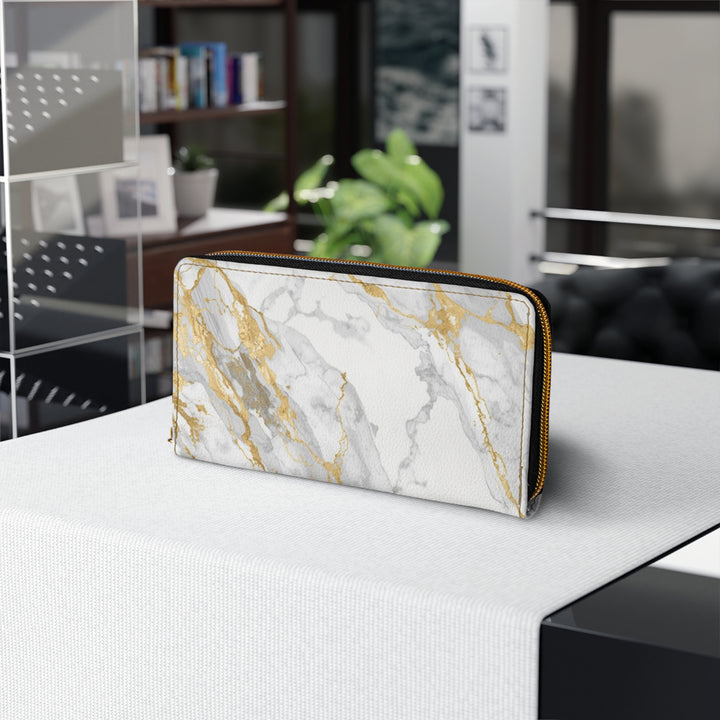 Sleek Marble Gold Zipper Wallet – Personalized Luxe Faux Leather Organizer