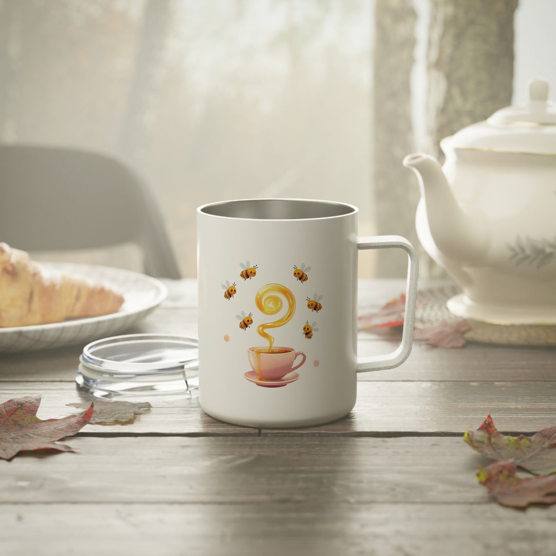 Bee Happy 10oz Insulated Coffee Mug – Cute Honeybee Pastel Travel Cup